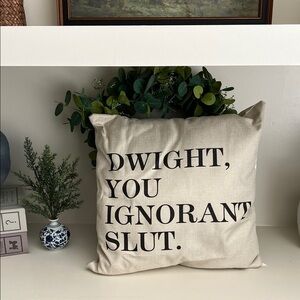 Beige Throw Pillow with Bold Text